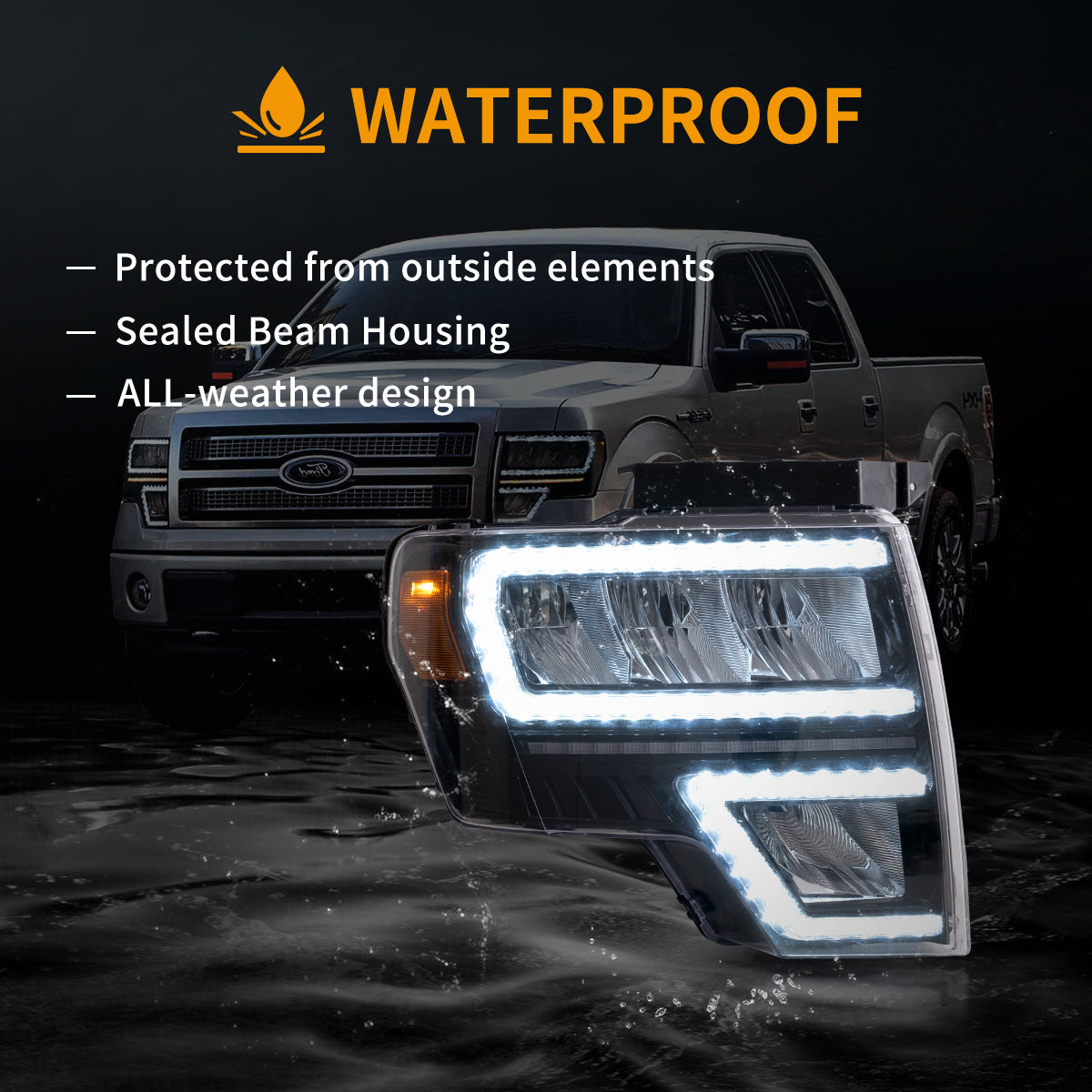 VLAND LED Projector Headlights For Ford F150 2009-2014 with Dynamic DRL