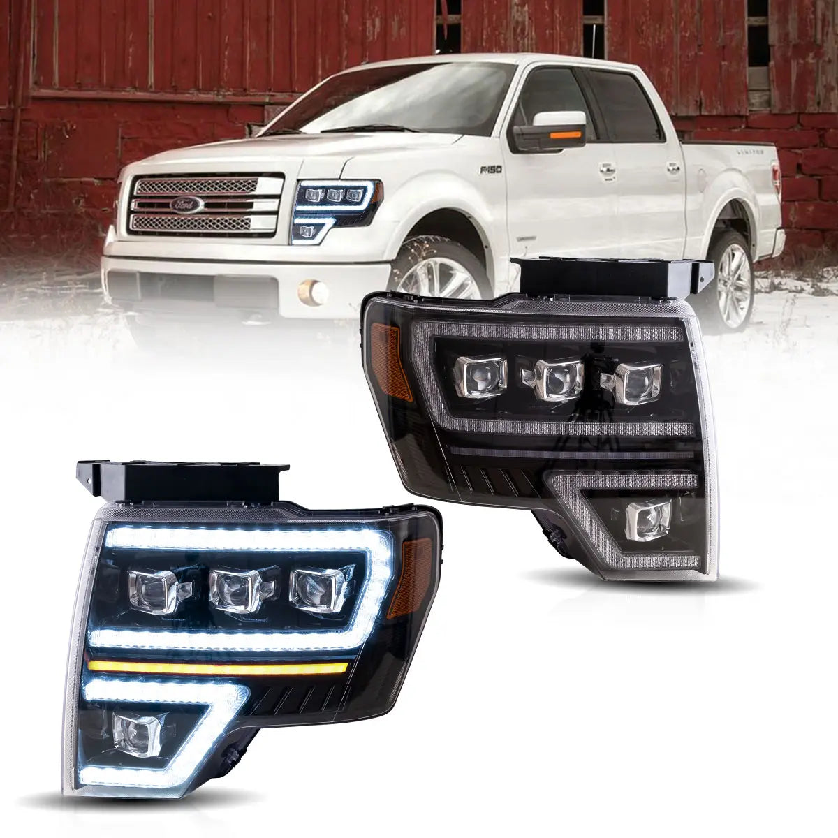 09-14 Ford F150 12th Gen Vland LED Matrix Projector Head Lights Black