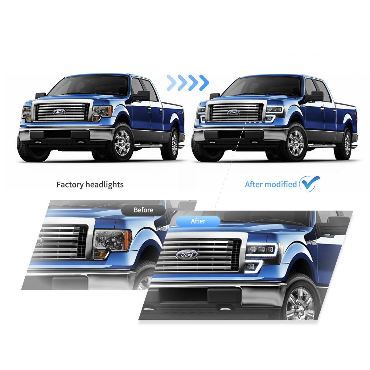 09-14 Ford F150 12th Gen Vland LED Matrix Projector Head Lights Black