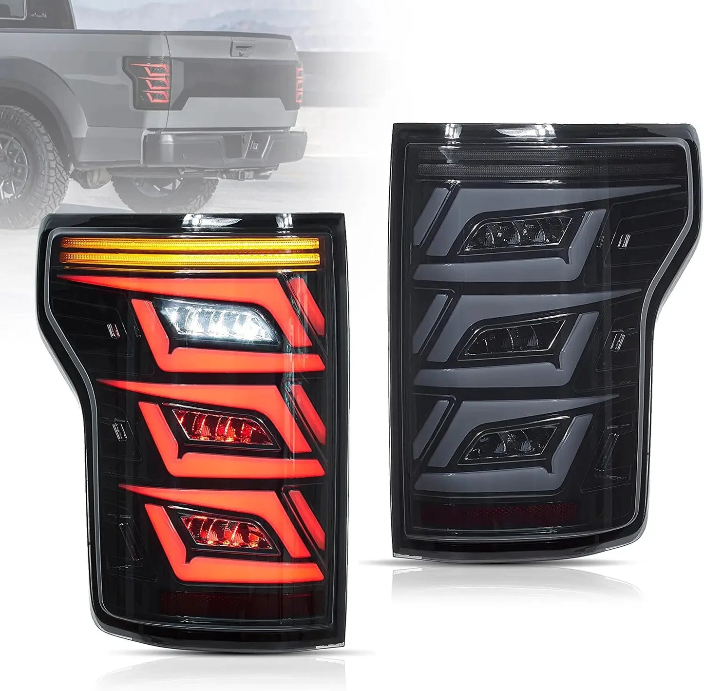 15-20 Ford F150 13th Gen Vland LED Tail Lights With Sequential Red Turn Signal Smoked