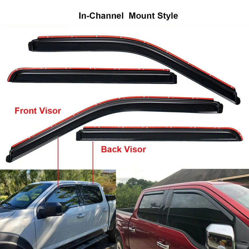 In-Channel Smoke Window Visors Sun Rain Guards For 2015-2021 Ford F150 Crew Cab
