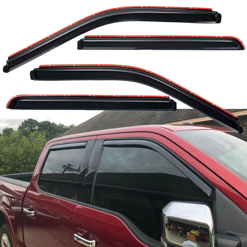 In-Channel Smoke Window Visors Sun Rain Guards For 2015-2021 Ford F150 Crew Cab