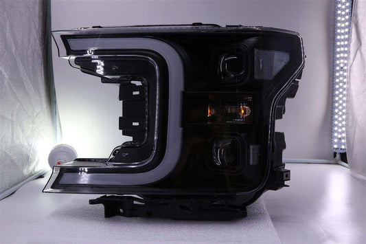 Switch-Back LED Bar Black Projector Headlights Set for 2018-2020 Ford F-150 XL XLT